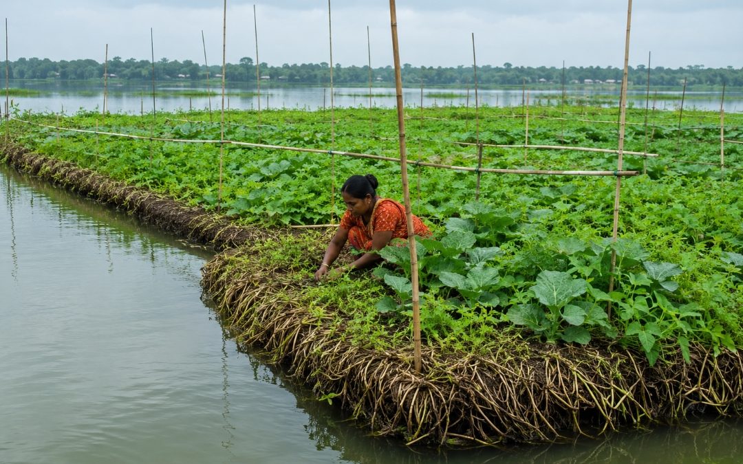 Agricultura flotante en Bangladesh convierte vegetación acuática en cultivos productivos todo el año
