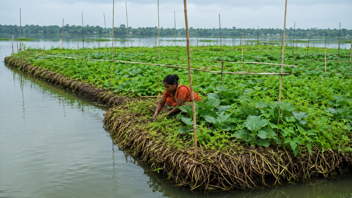 Agricultura flotante en Bangladesh convierte vegetación acuática en cultivos productivos todo el año